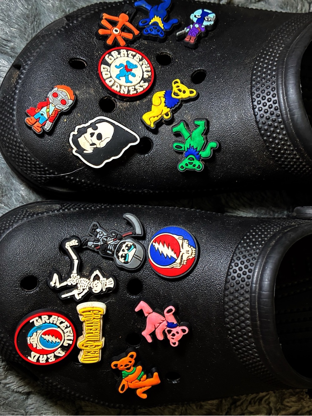 CROCS Black Slip-On Clogs with Grateful Dead jibbitz